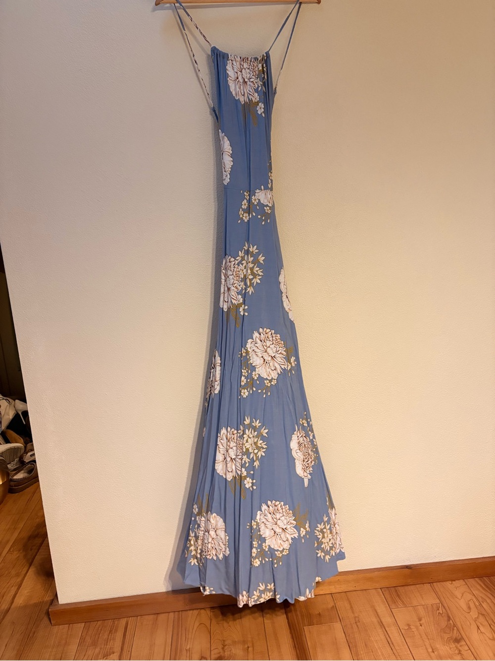 Aakaa Dusty Blue Floral Maxi Dress with Spaghetti Straps